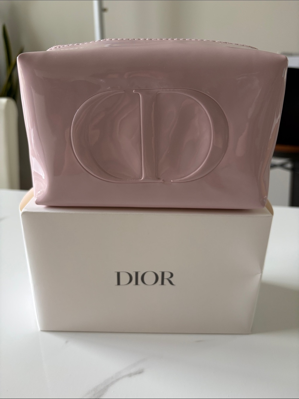Dior Blush Pink Patent Cosmetic Pouch CD Logo